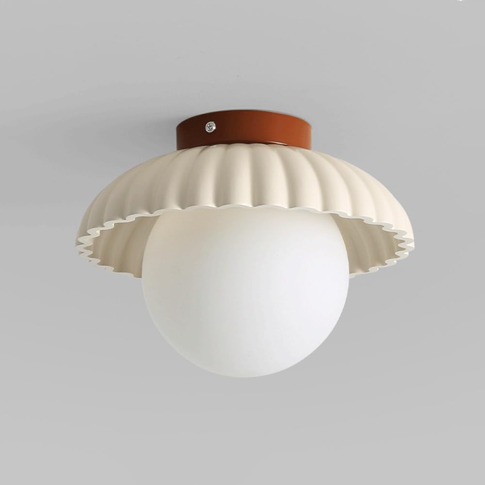 Cream Globe Glass Semi Flush Ceiling Light