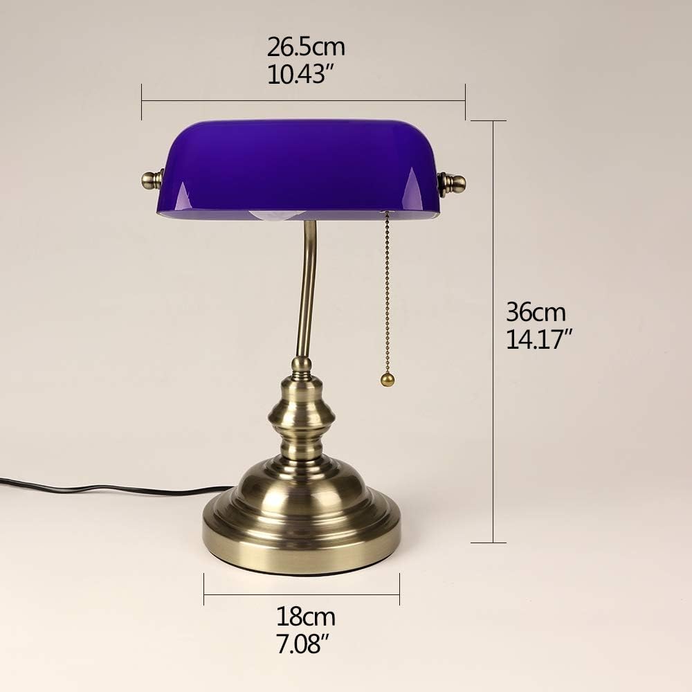 Blue Glass Pull Chain Banker Lamp
