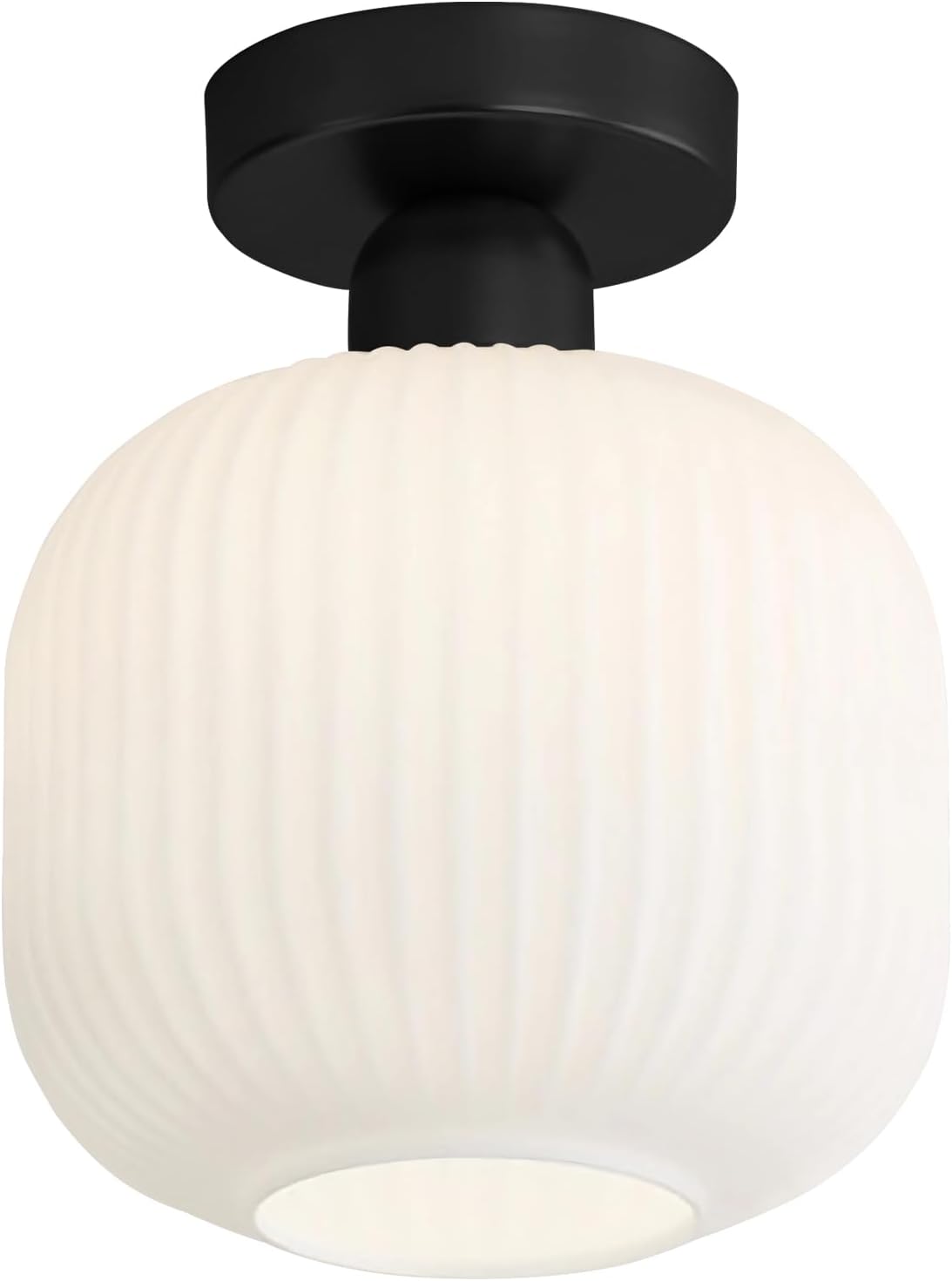 7.9" Black Ribbed Glass Semi Flush Light