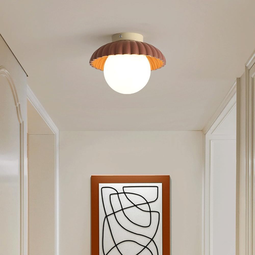 Cream Globe Glass Semi Flush Ceiling Light