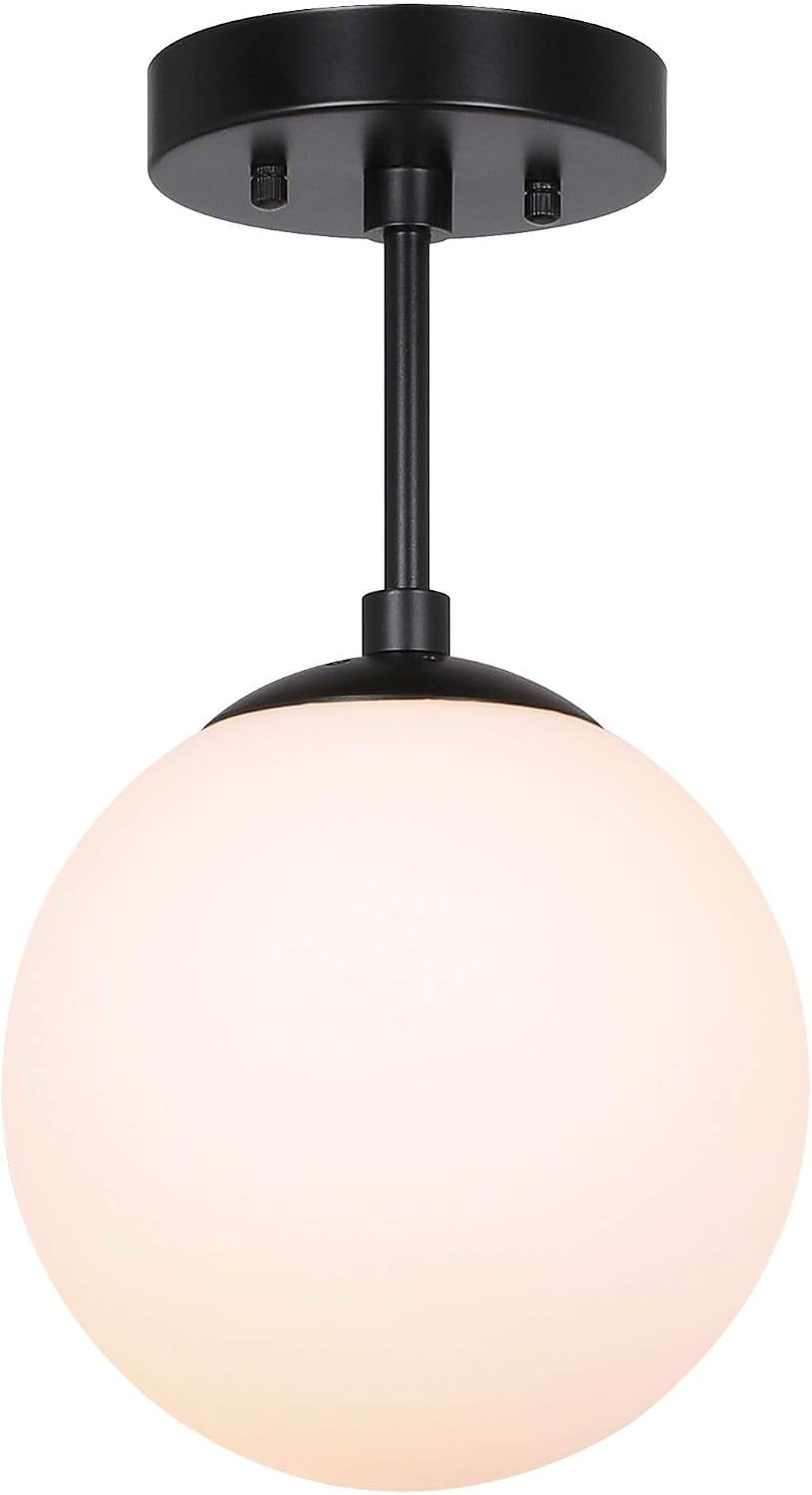 Matte Black Globe Semi Flush Light