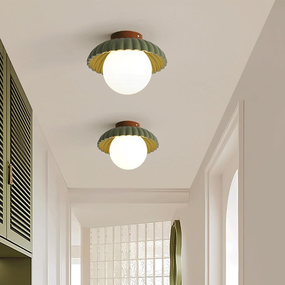 Cream Globe Glass Semi Flush Ceiling Light