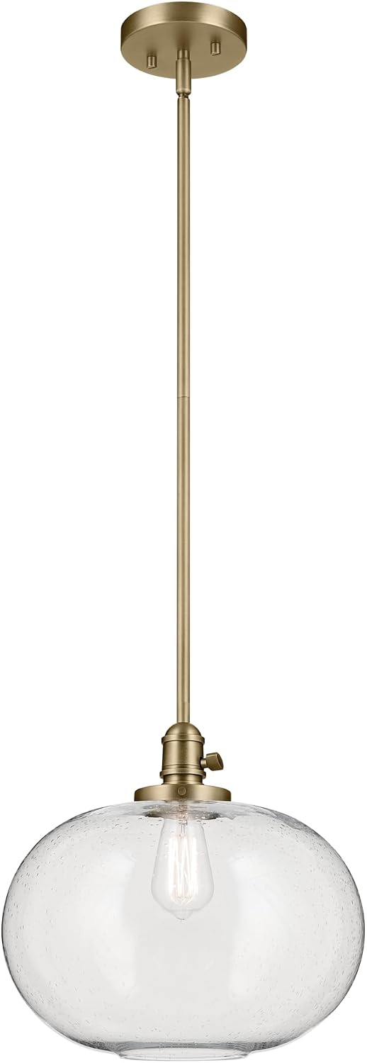 14" Natural Brass Seeded Glass Globe Pendant Light