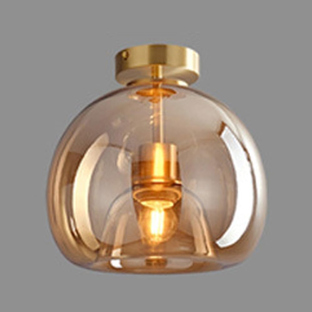 Amber Smoke Glass Globe Semi Flush Light