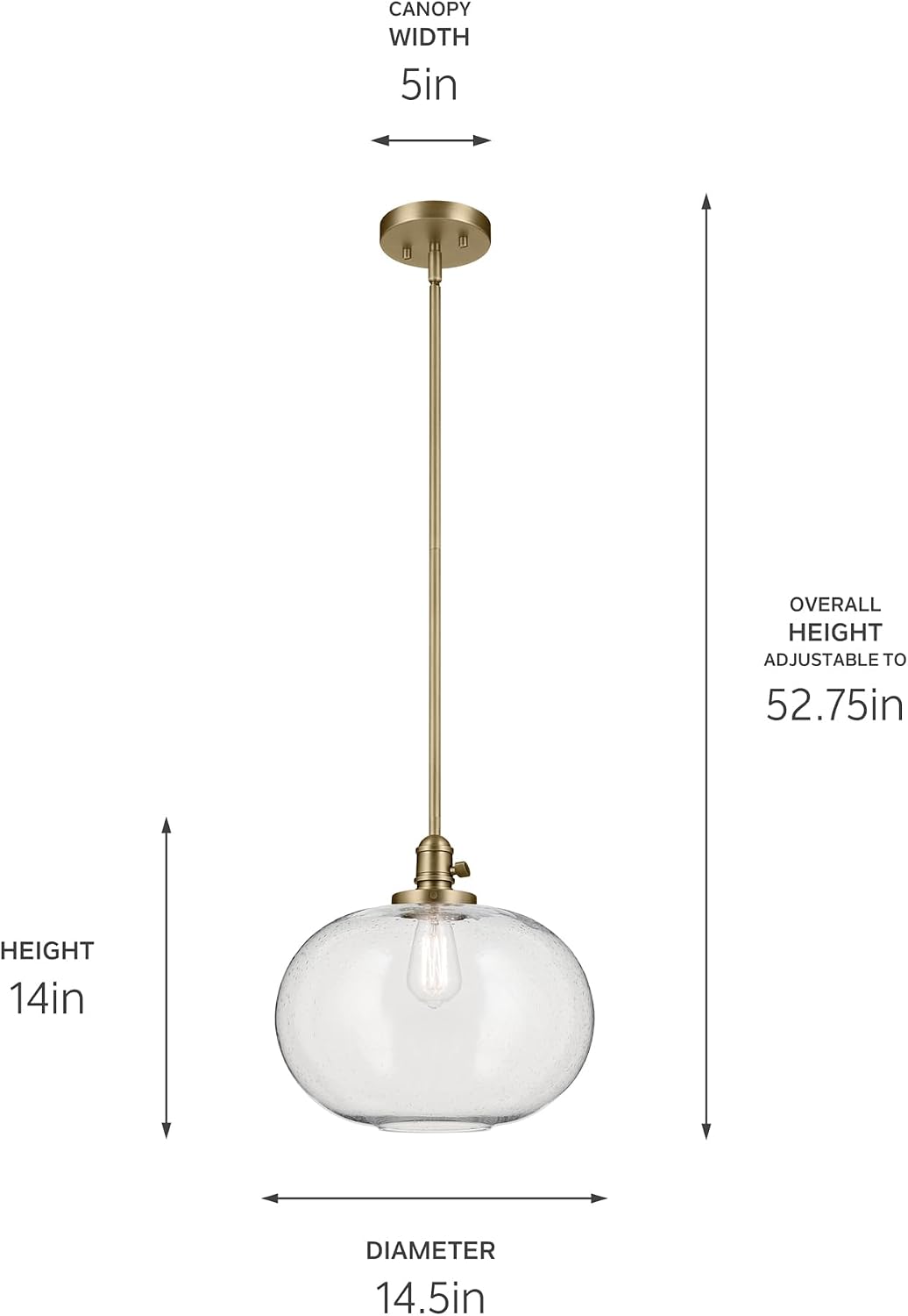 14" Natural Brass Seeded Glass Globe Pendant Light