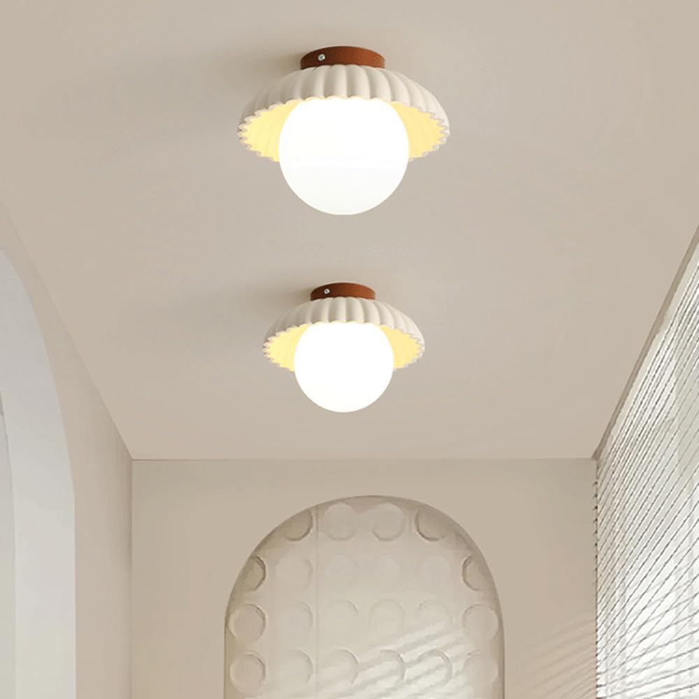 Cream Globe Glass Semi Flush Ceiling Light