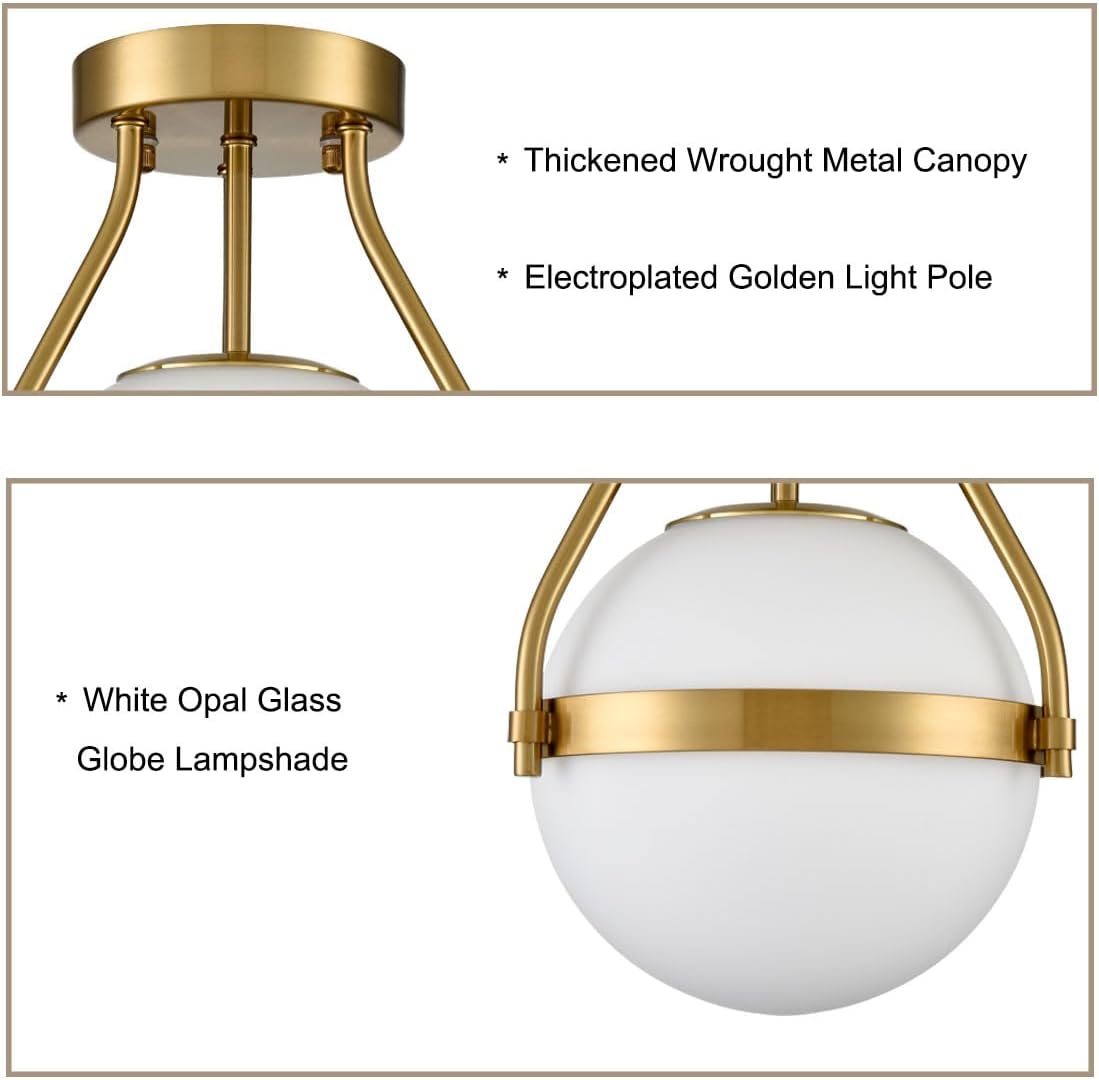 Brass Globe Semi Flush Ceiling Light