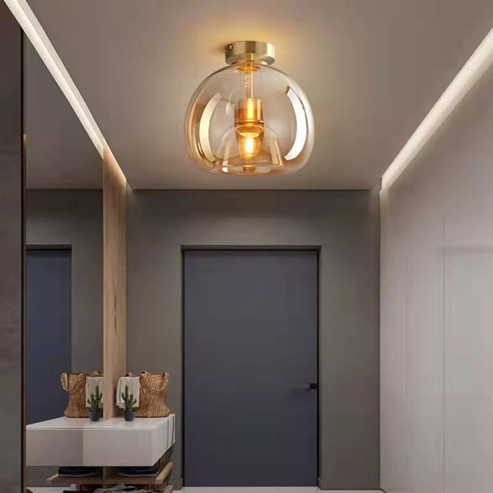 Amber Smoke Glass Globe Semi Flush Light