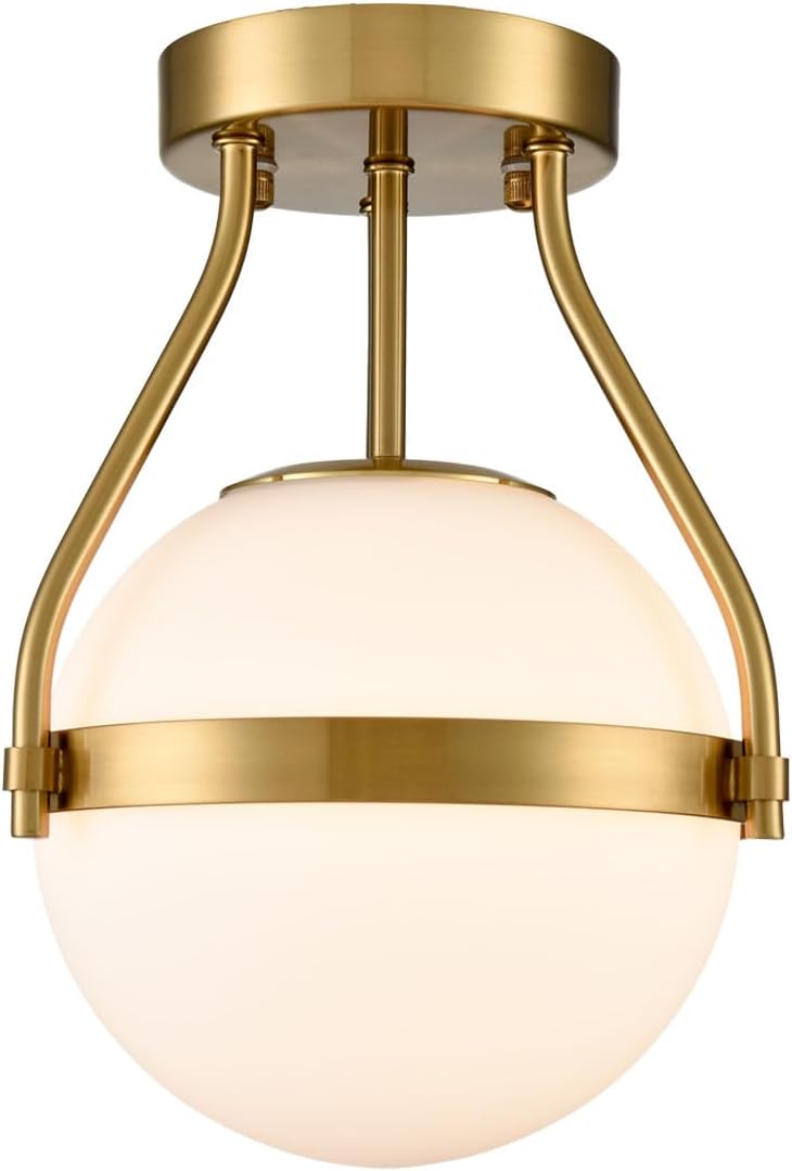 Brass Globe Semi Flush Ceiling Light