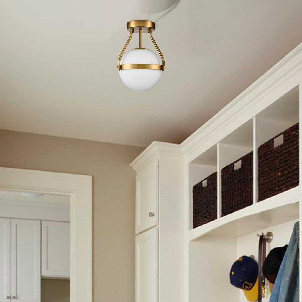 Brass Globe Semi Flush Ceiling Light