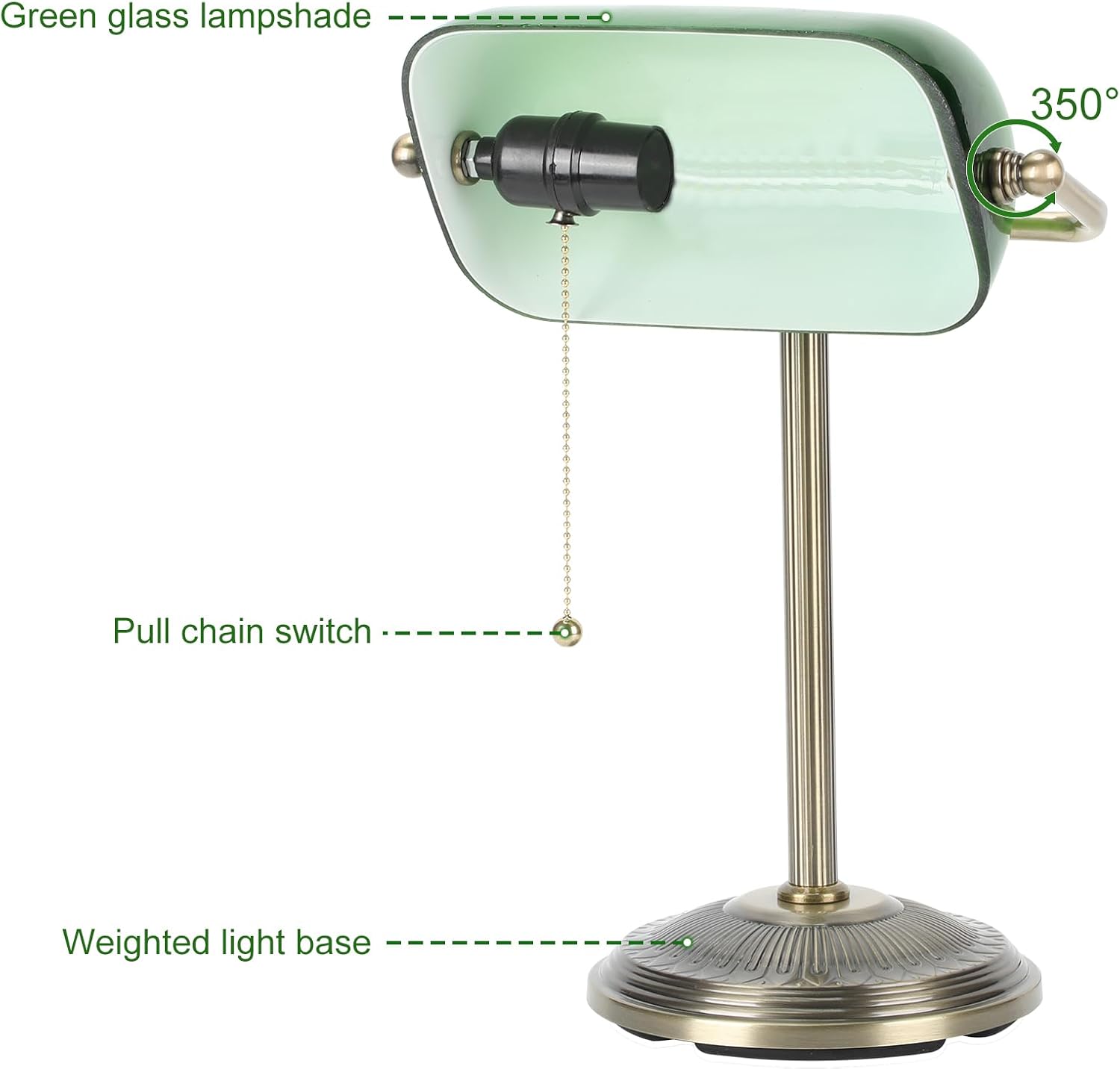 Brass Green Glass Banker Desk Lamp