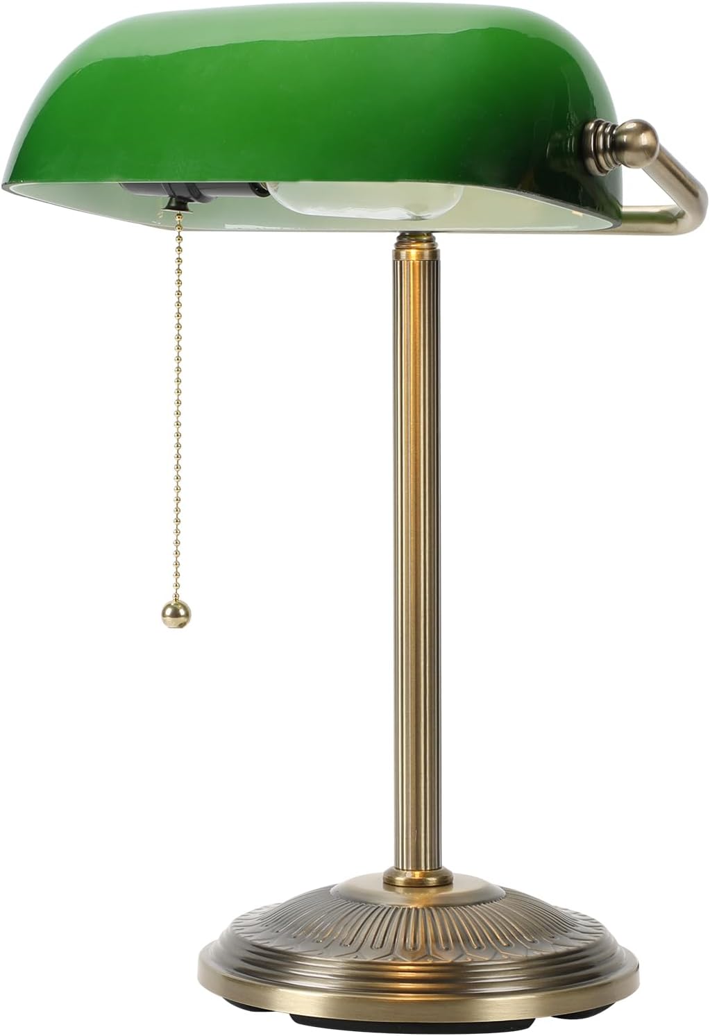 Brass Green Glass Banker Desk Lamp