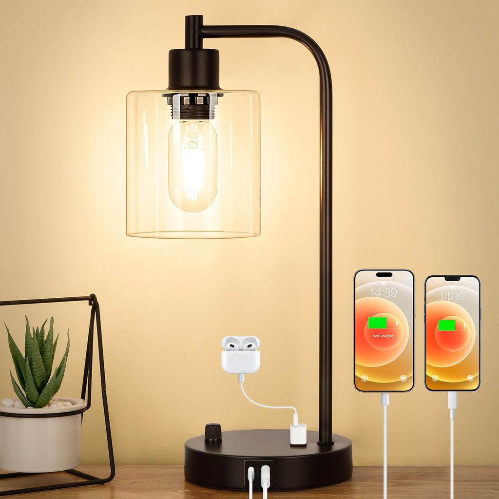 Dimmable USB Glass Table Lamp