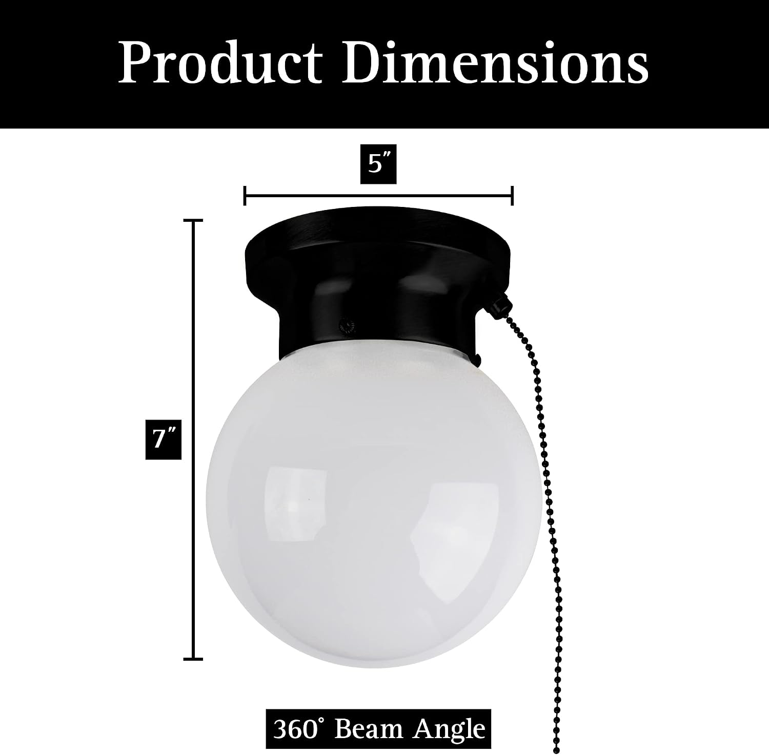 6" Black Pull Chain LED Globe Flush Light