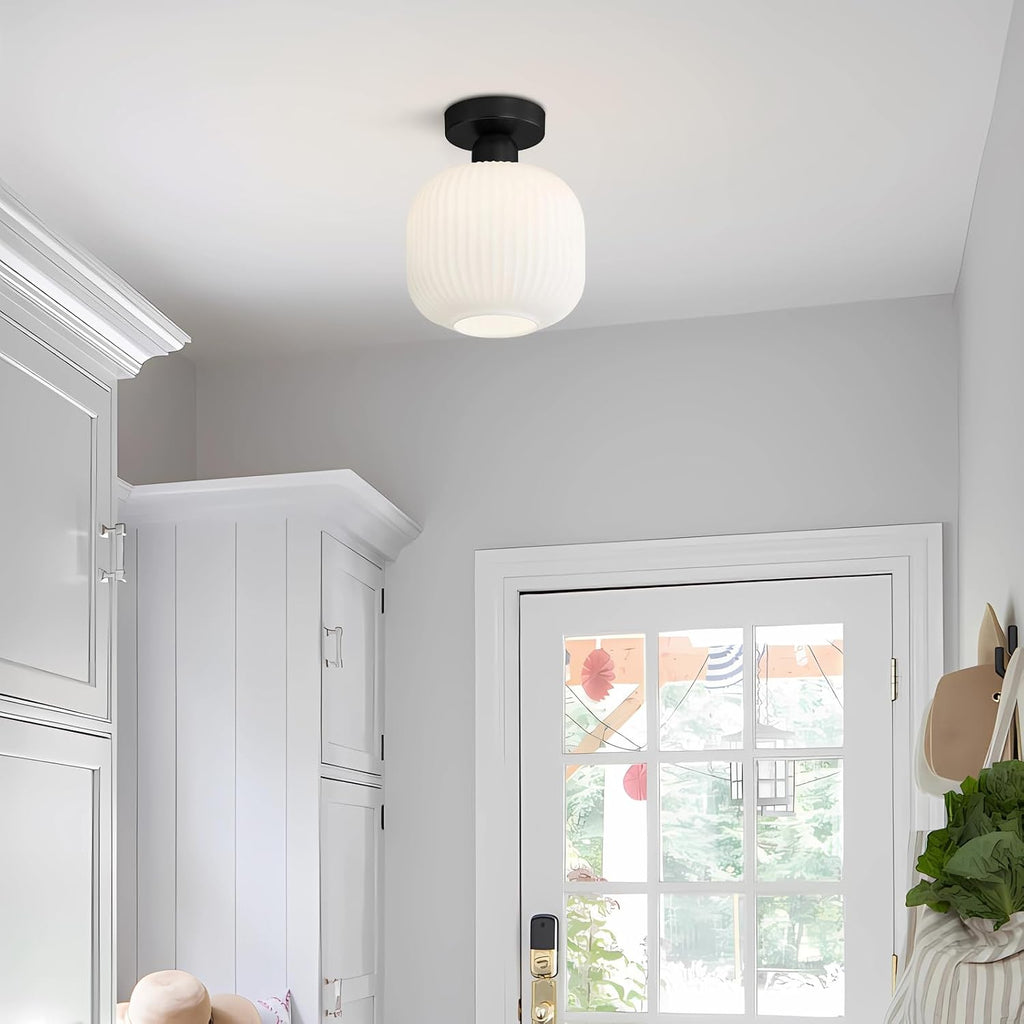 7.9" Black Ribbed Glass Semi Flush Light