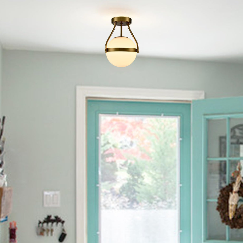 Brass Globe Semi Flush Ceiling Light