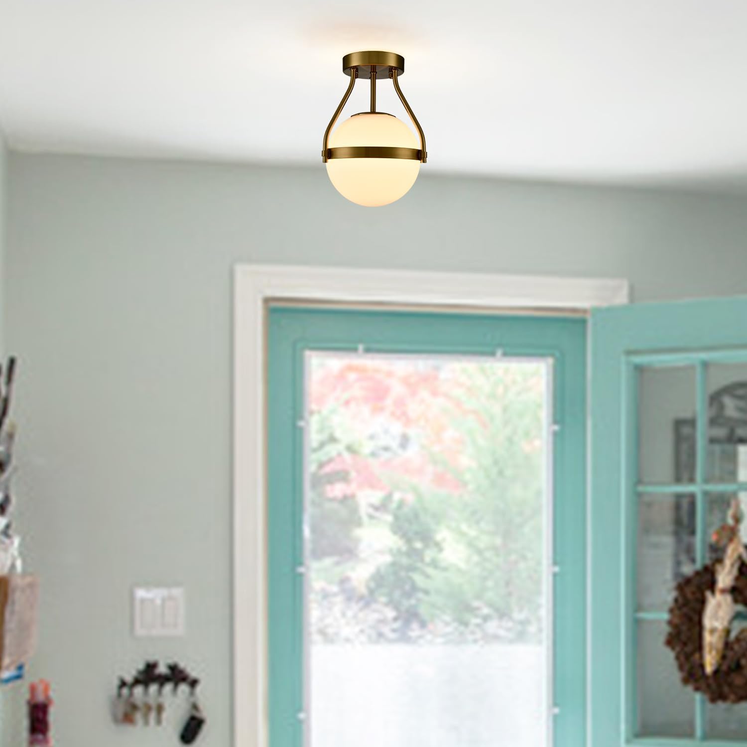 Brass Globe Semi Flush Ceiling Light