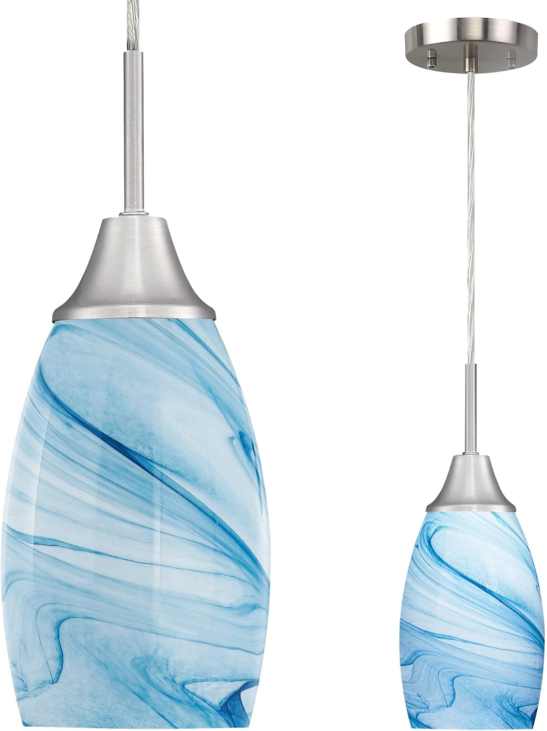 4.72" Blue Marble Oval Glass Mini Pendant Light 1 Pack