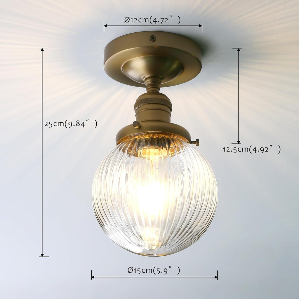 Striped Globe Glass Semi Flush Light