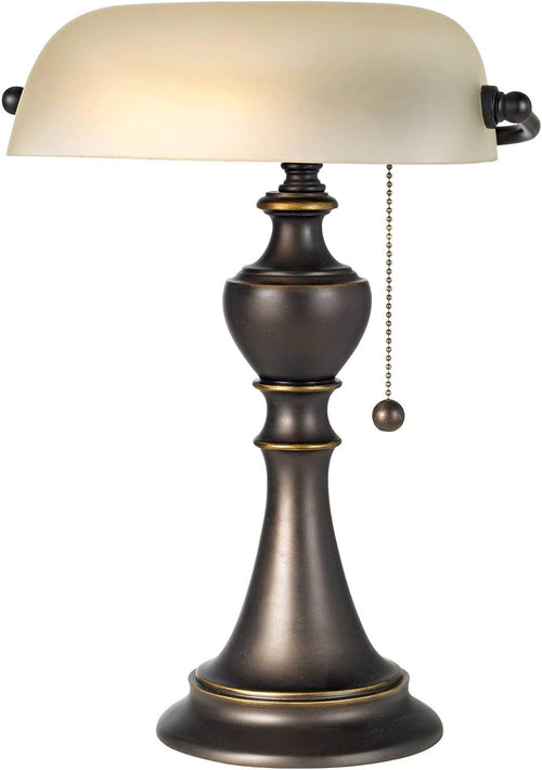 16" Bronze Alabaster Banker Table Lamp