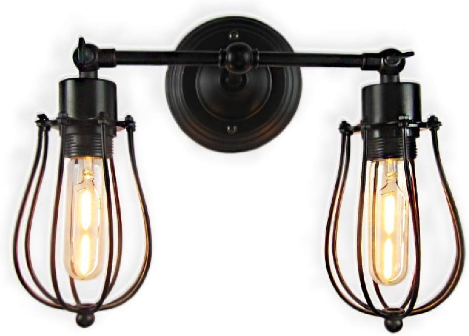 Black Double Base Cage Wall Sconce