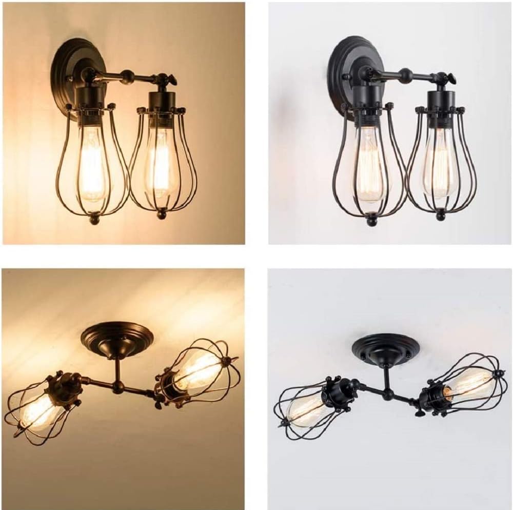 Black Double Base Cage Wall Sconce