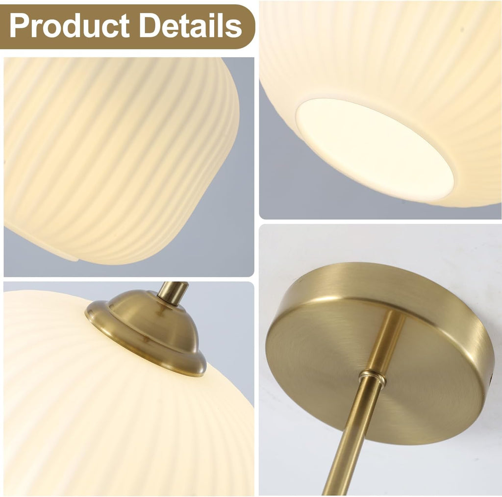 Gold Ribbed Milk Glass Semi Flush Light