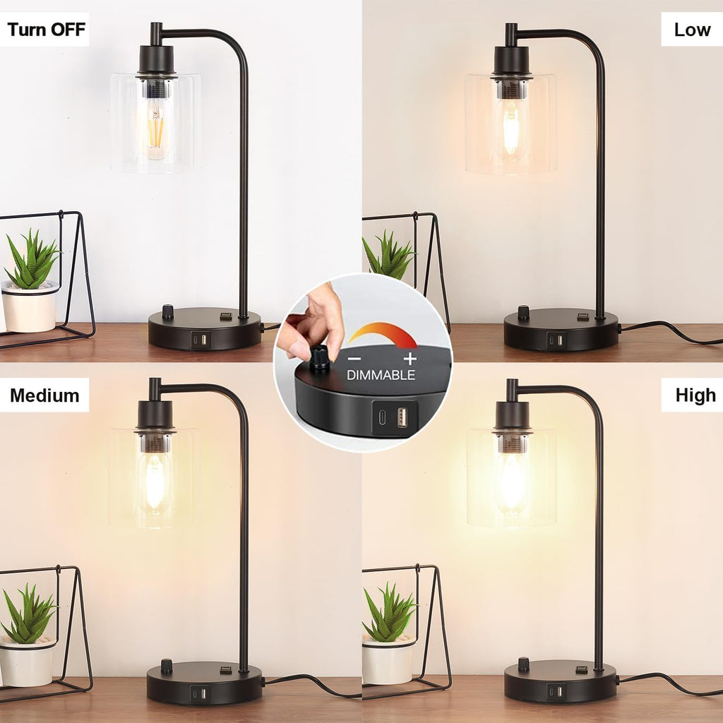 Dimmable USB Glass Table Lamp