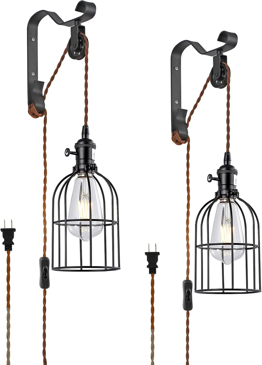 2 Pack Black Plug-In Industrial Wall Sconce