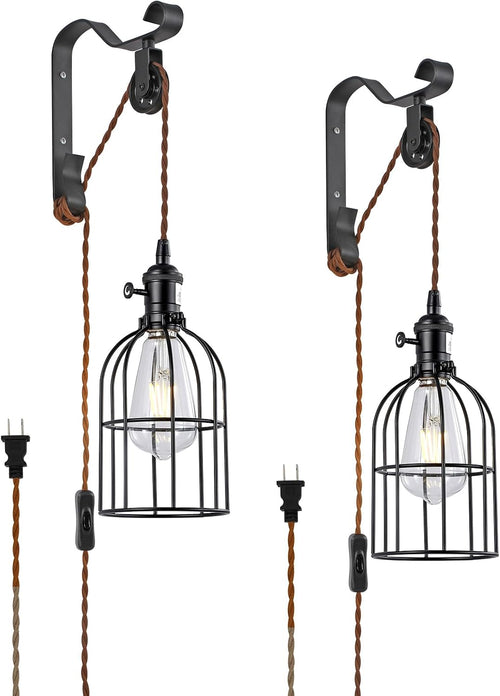 2 Pack Black Plug-In Industrial Wall Sconce