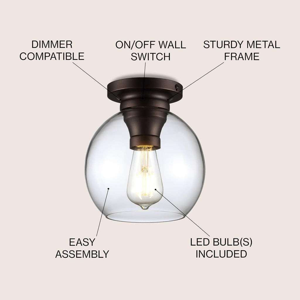 Bronze Clear Globe LED Flush Ceiling Light