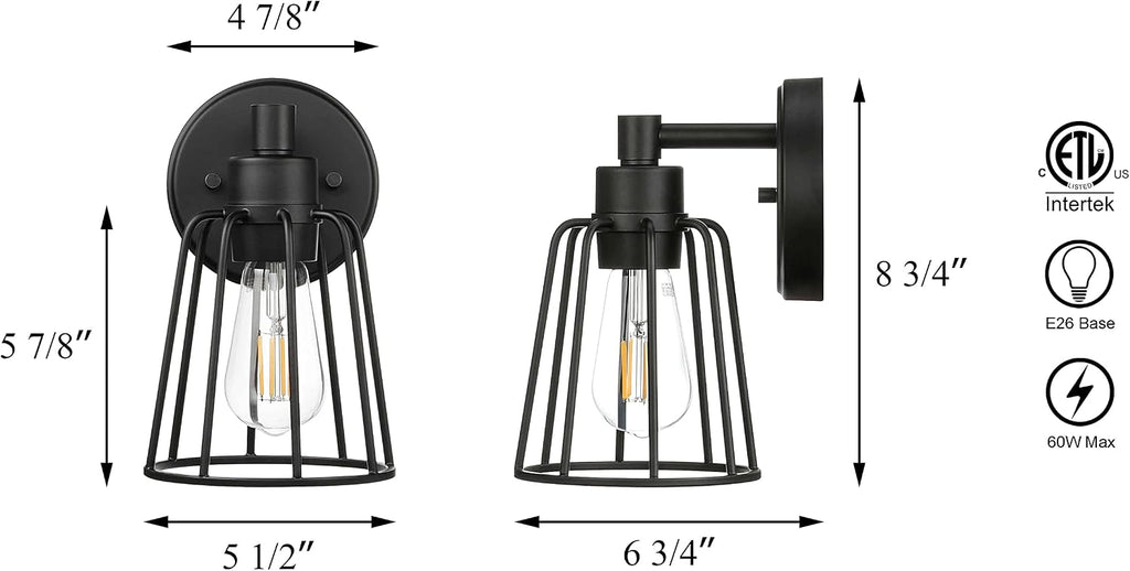 Matte Black Cage Bathroom Wall Sconce