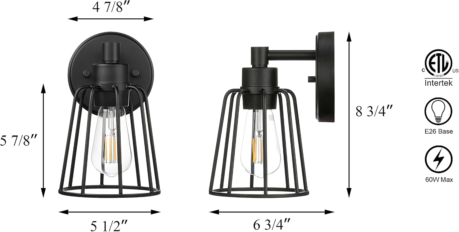 Matte Black Cage Bathroom Wall Sconce