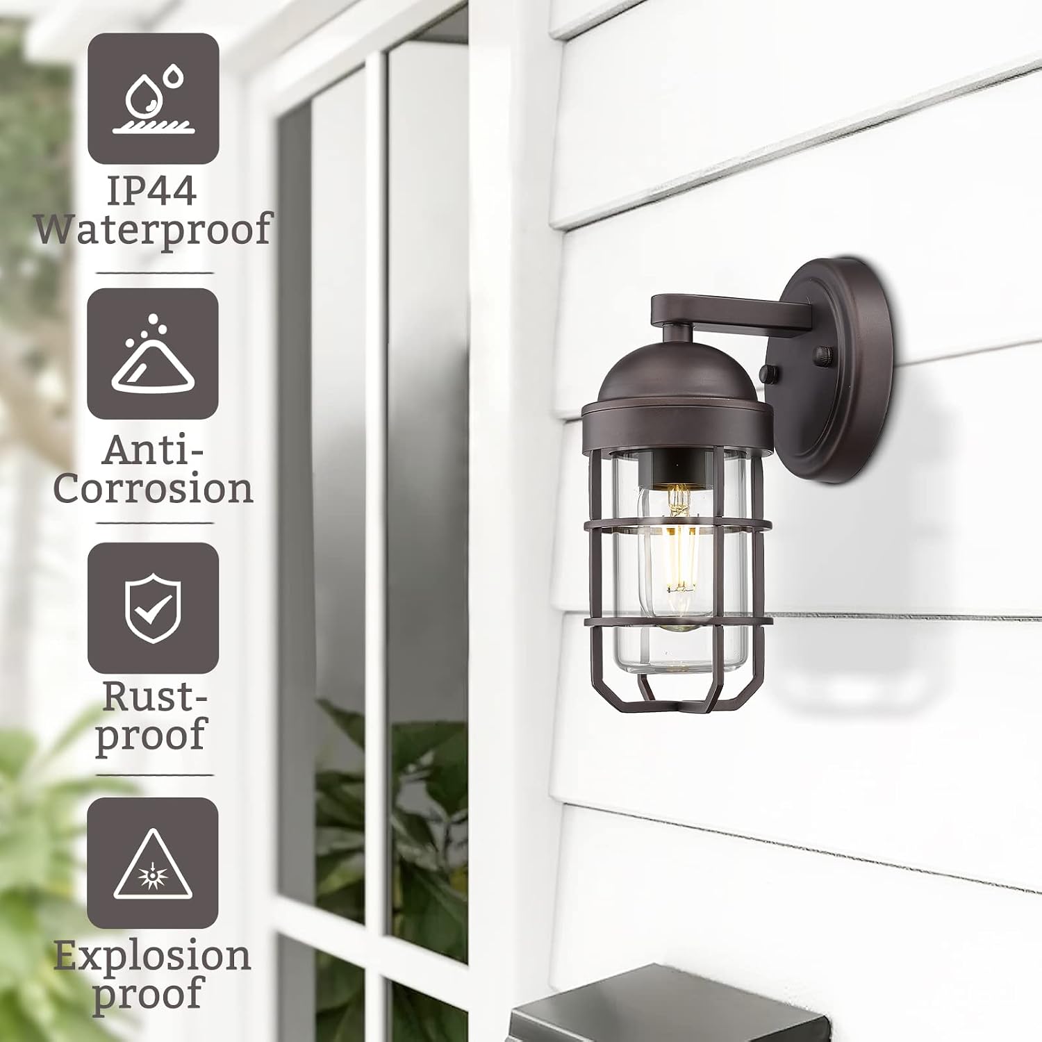 Bronze Cage Clear Glass Outdoor Wall Lantern