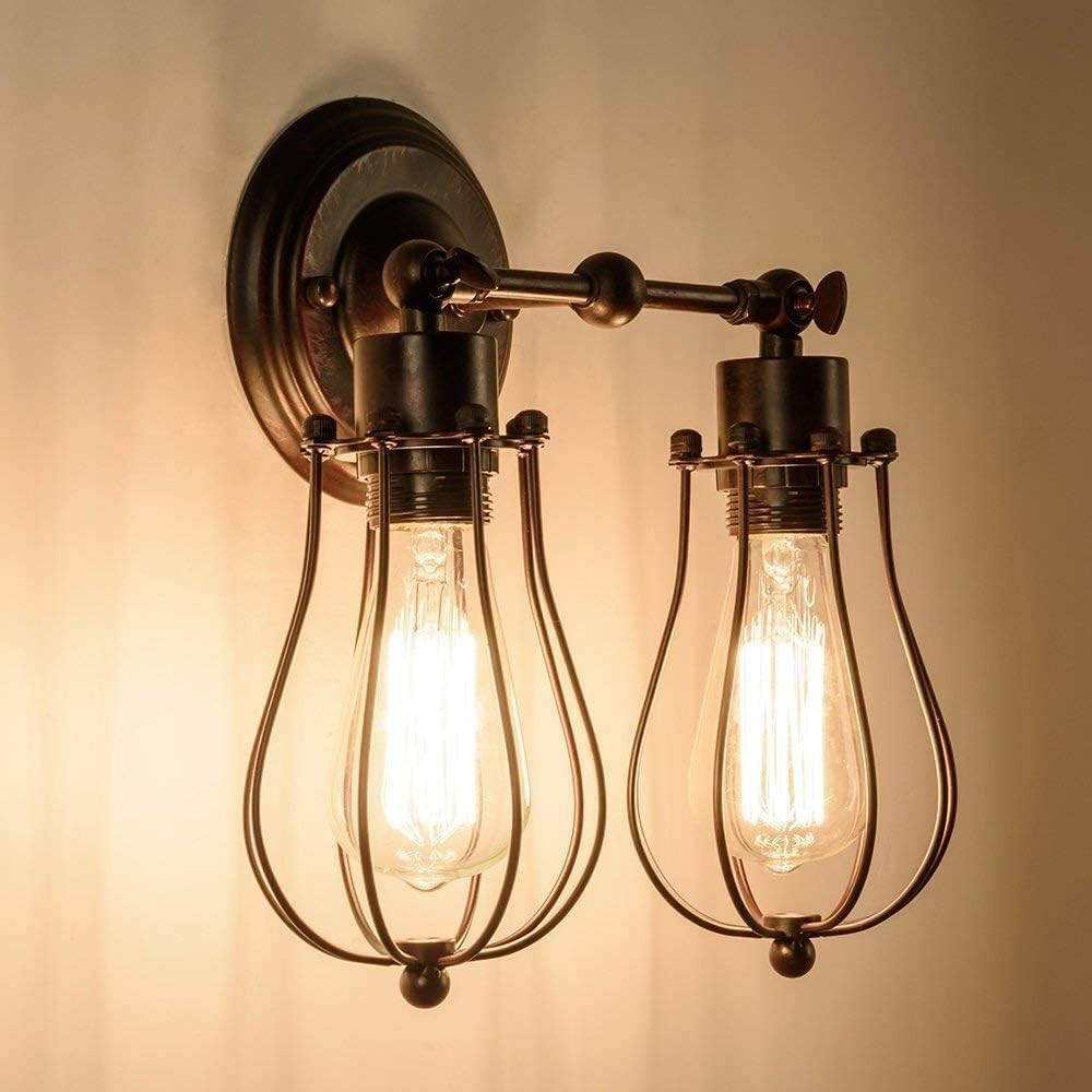Black Double Base Cage Wall Sconce