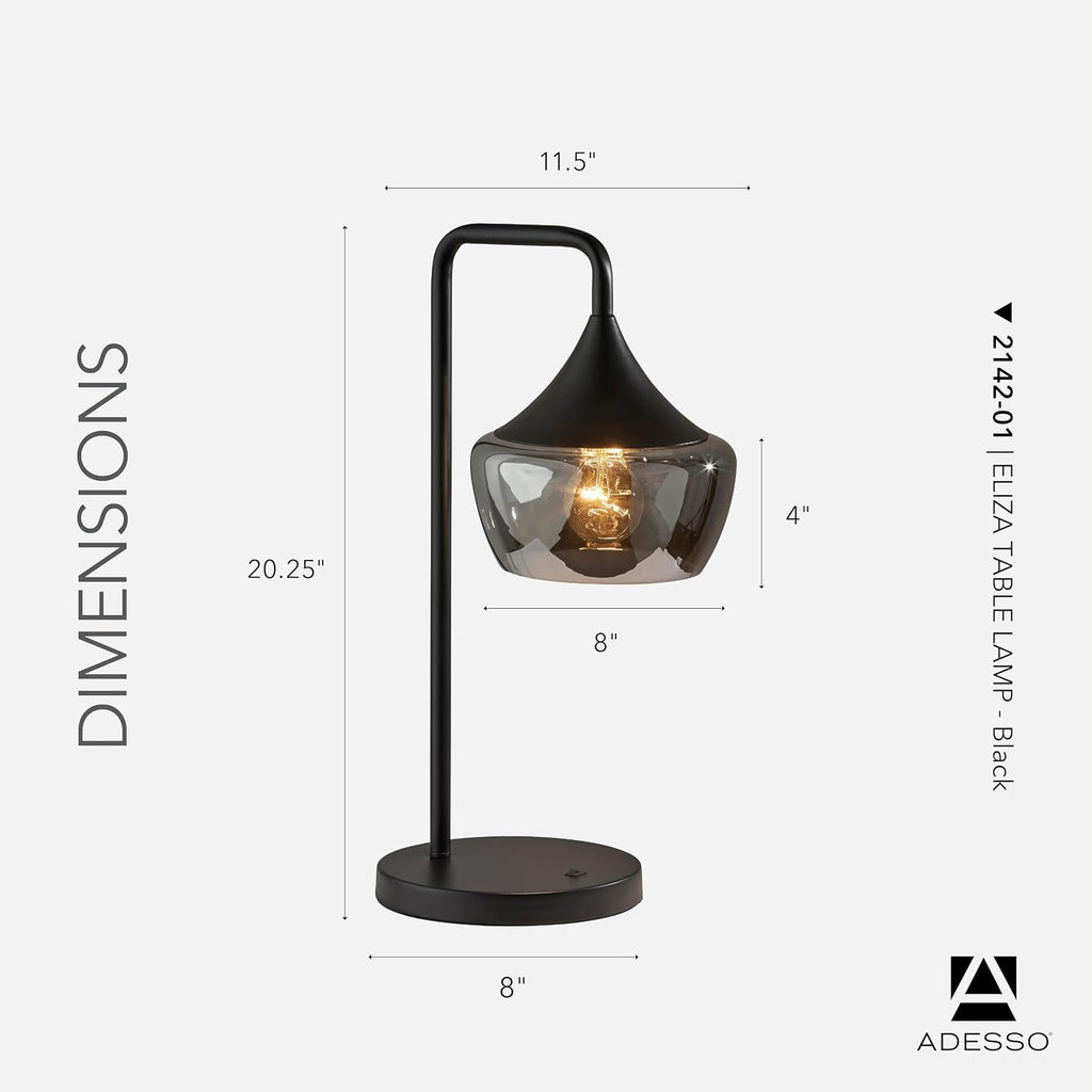 Black Smoked Glass Dome Table Lamp
