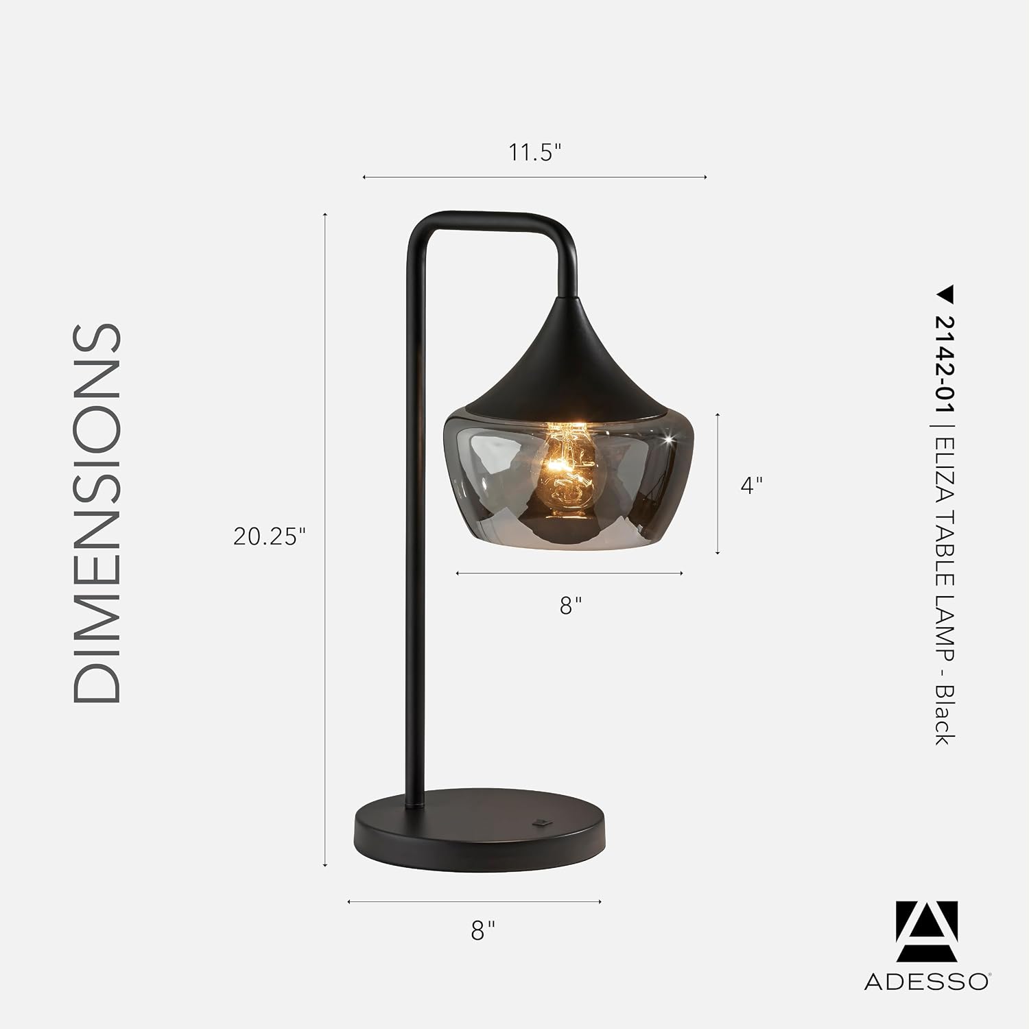 Black Smoked Glass Dome Table Lamp