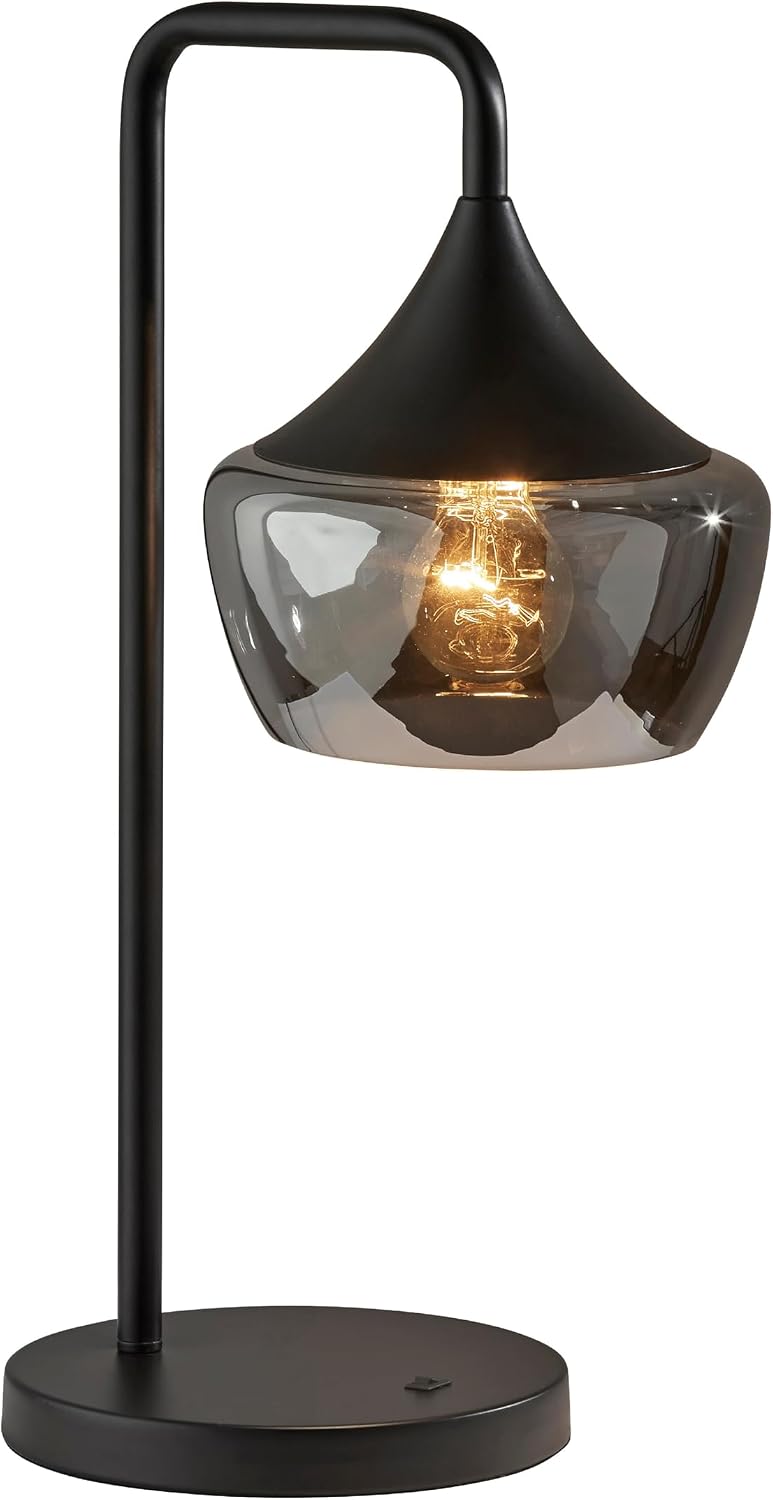 Black Smoked Glass Dome Table Lamp