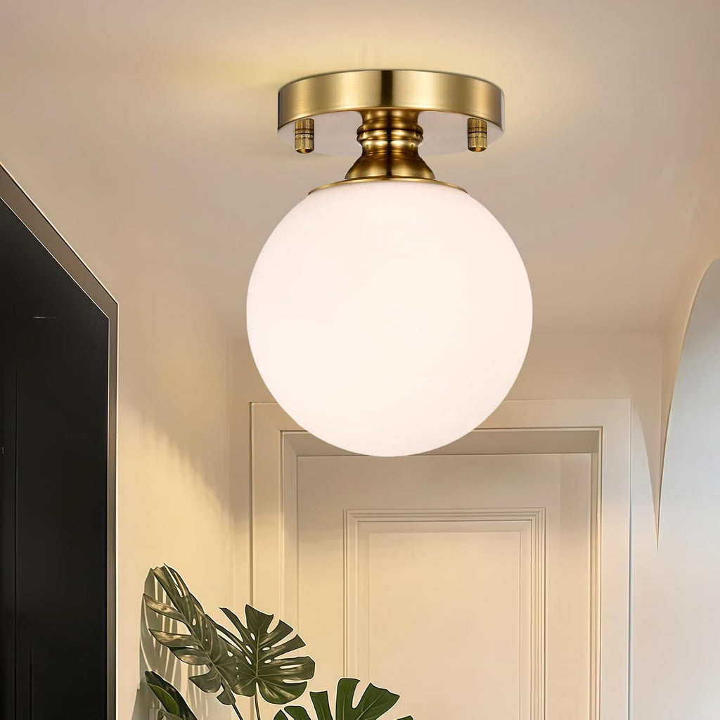 5.9" Gold Opal Globe Semi Flush Light