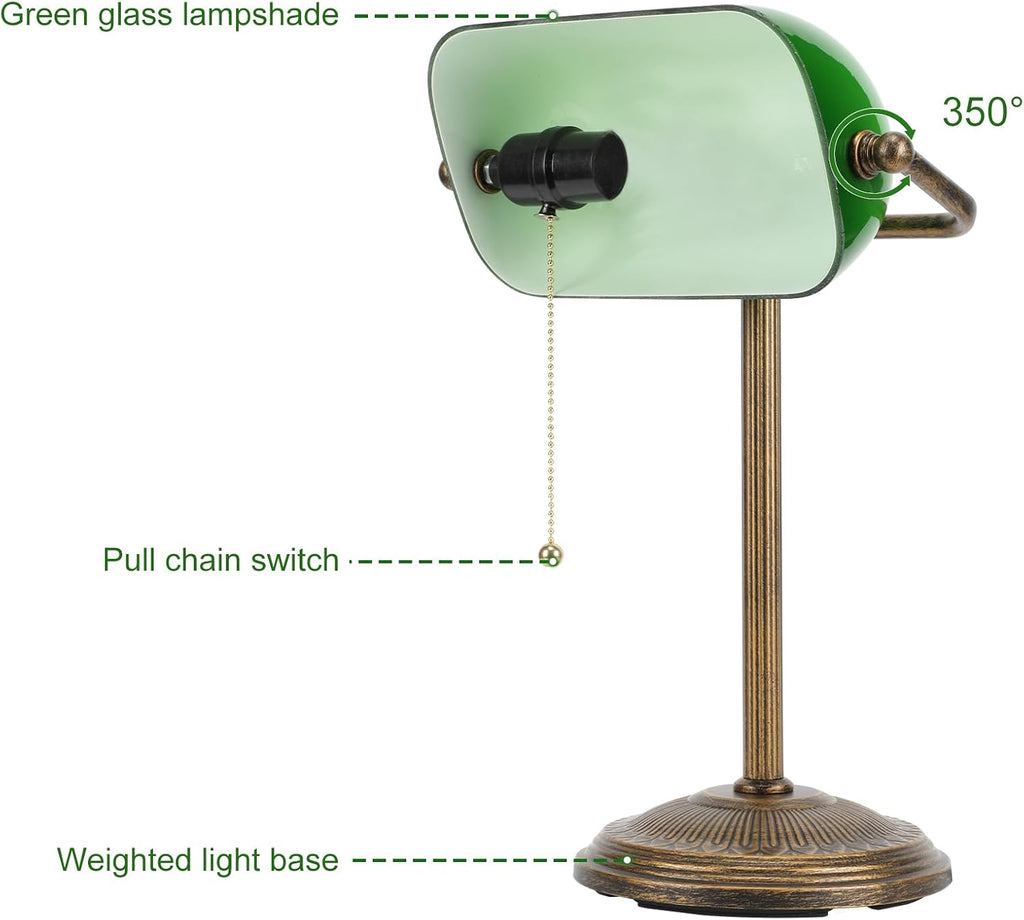 Gold Green Glass Banker Desk Lamp