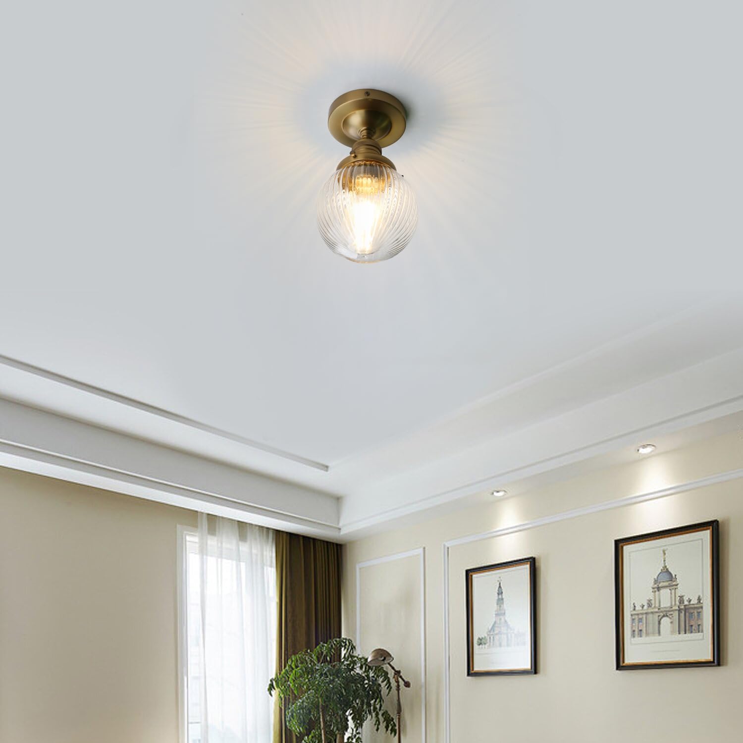 Striped Globe Glass Semi Flush Light