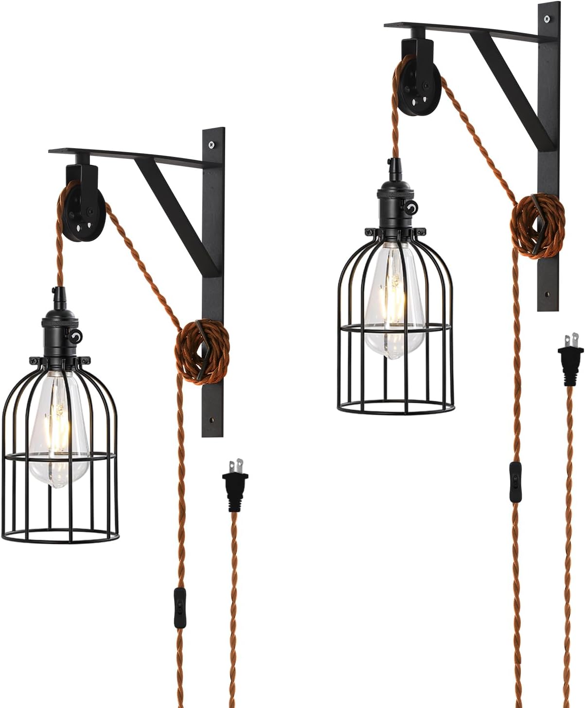 2 Pack Pulley Plug-In Wall Pendant Light