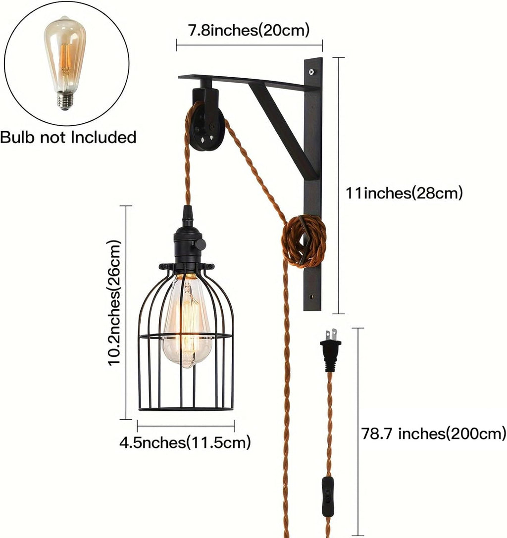 2 Pack Pulley Plug-In Wall Pendant Light