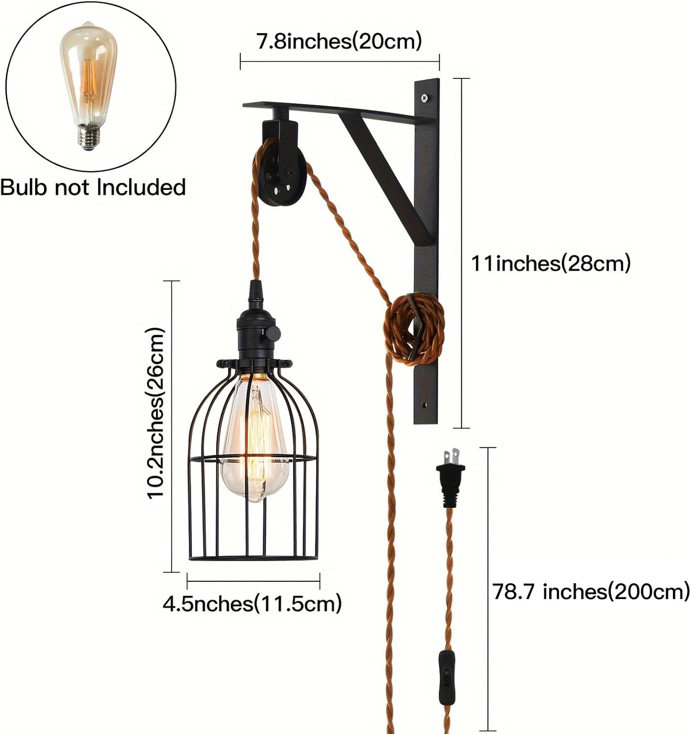 2 Pack Pulley Plug-In Wall Pendant Light