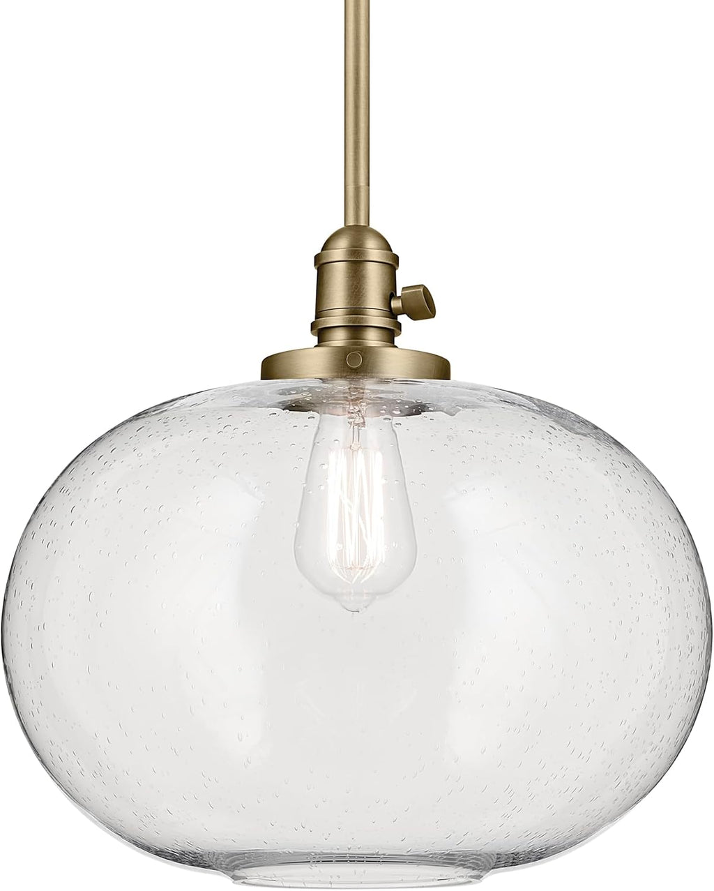 14" Natural Brass Seeded Glass Globe Pendant Light