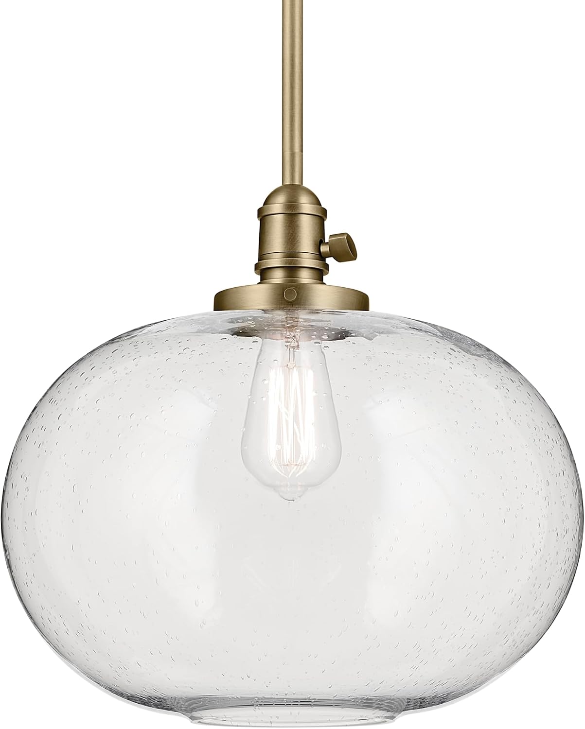 14" Natural Brass Seeded Glass Globe Pendant Light