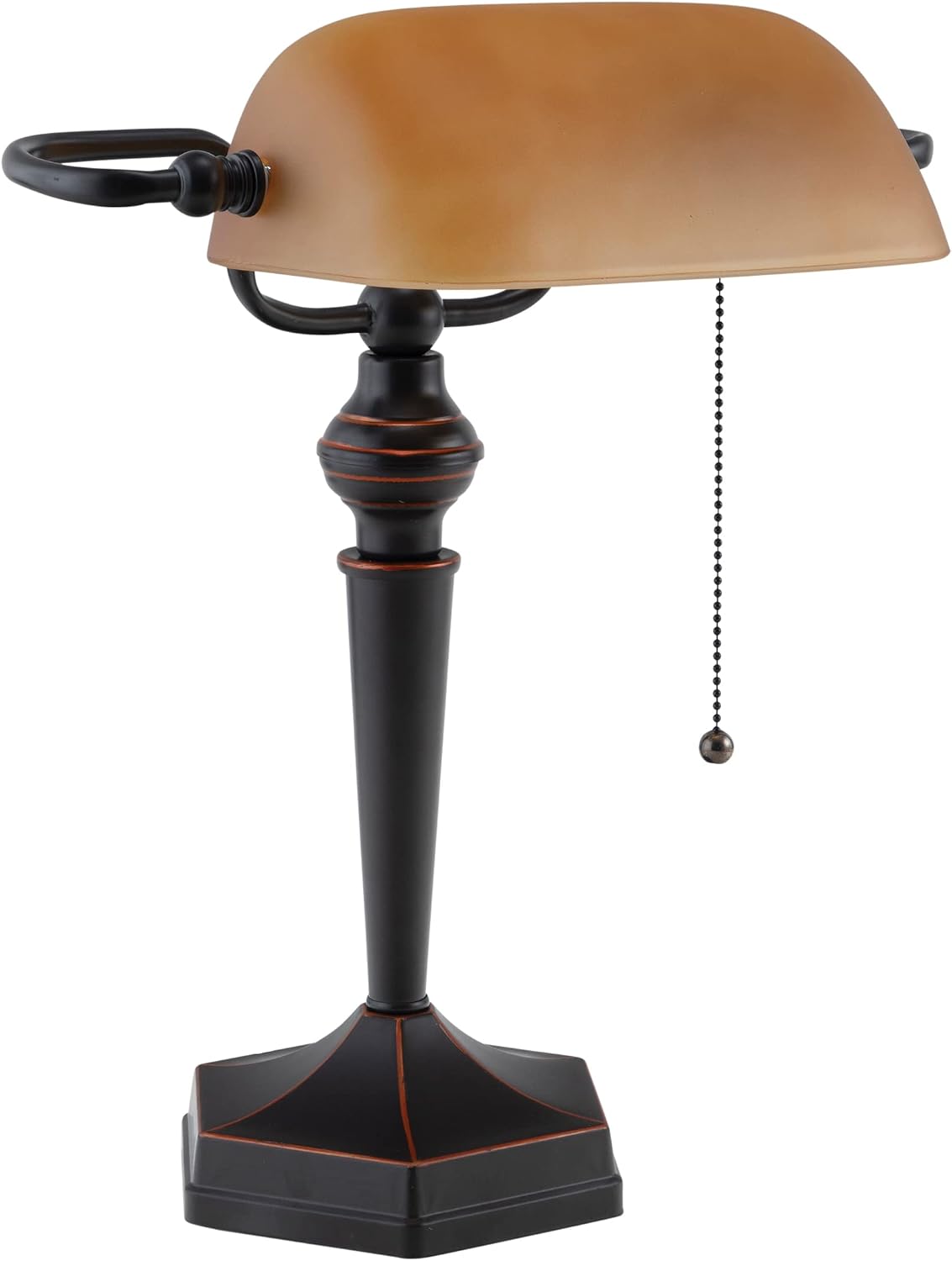 Bronze Amber Glass Banker's Desk Lamp