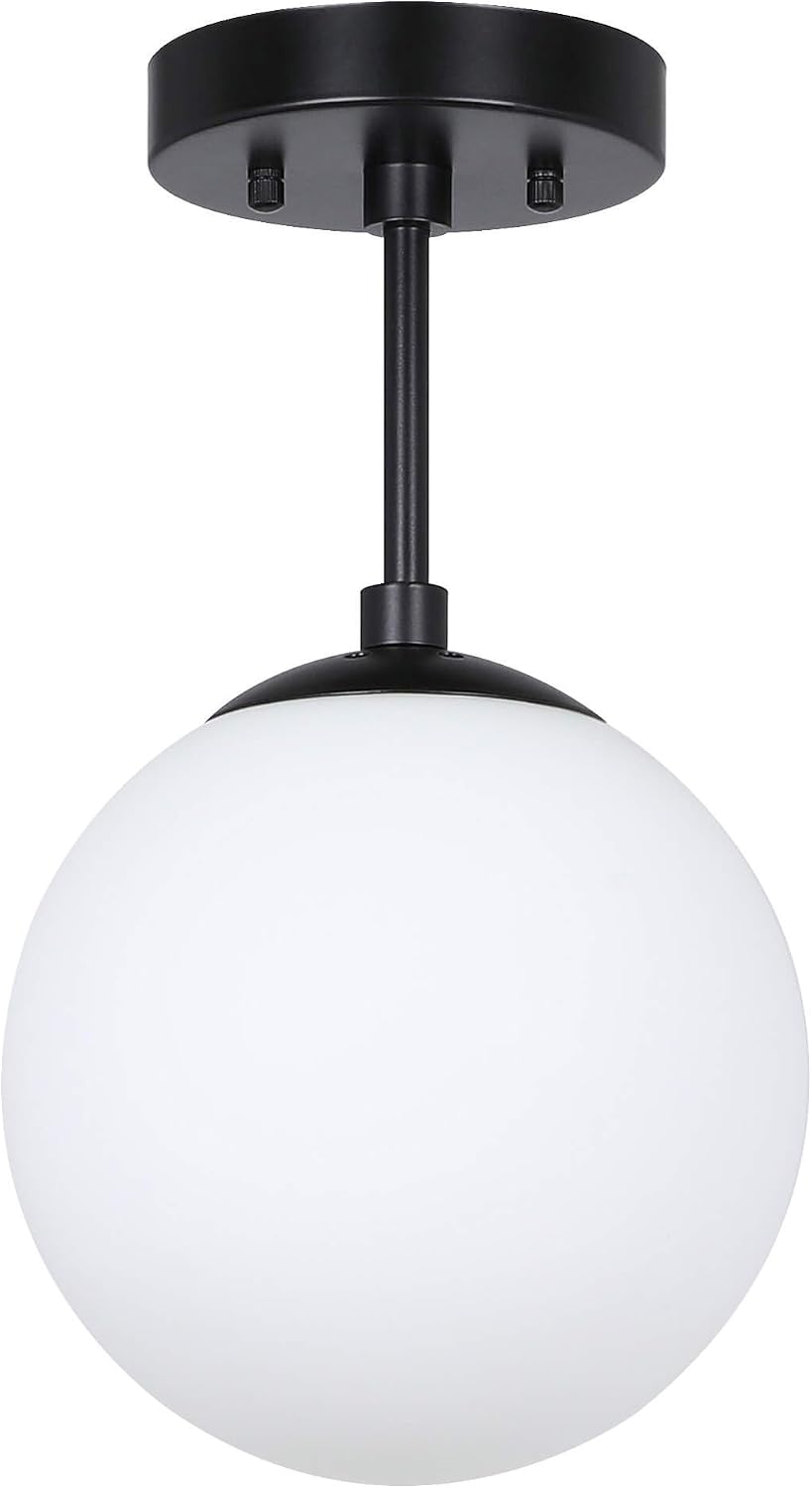 Matte Black Globe Semi Flush Light