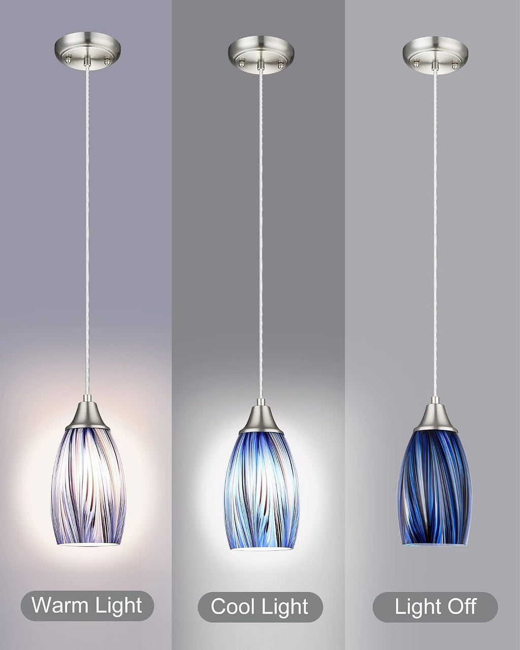 Brushed Nickel Dark Blue Glass Pendant Light