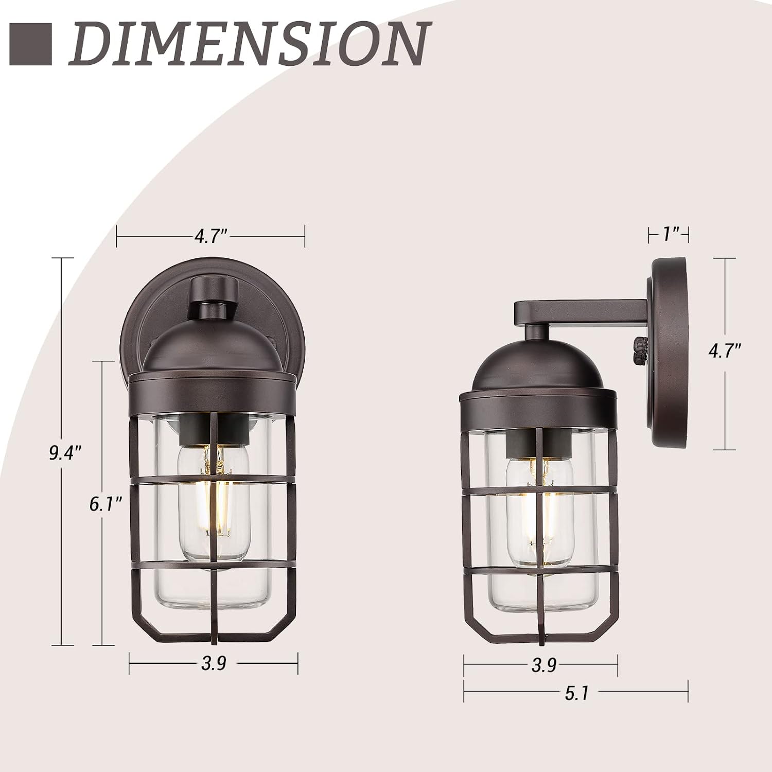 Bronze Cage Clear Glass Outdoor Wall Lantern